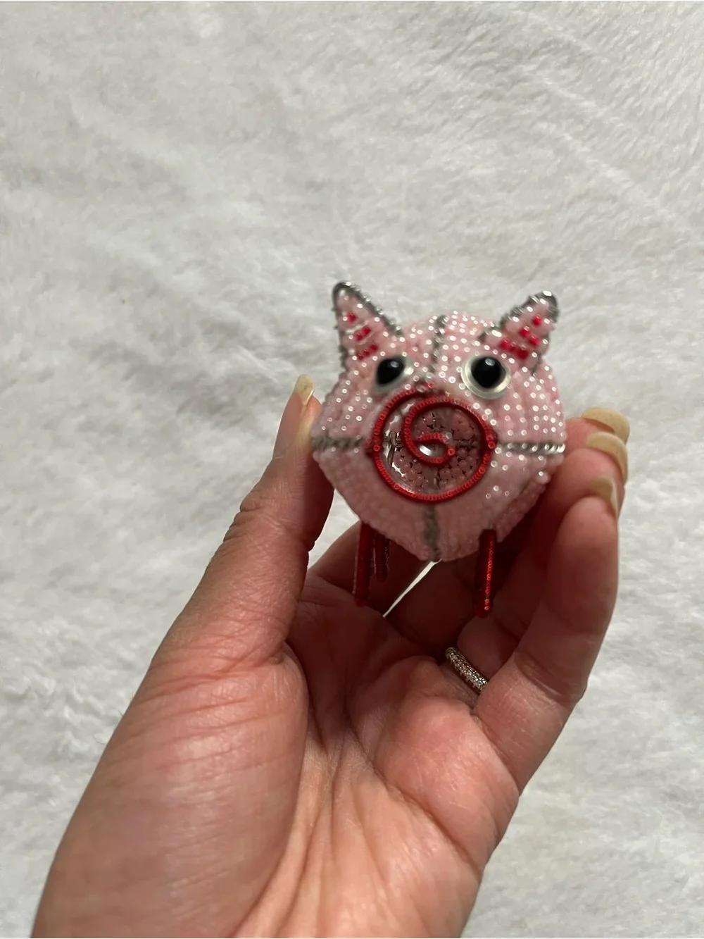 Pig Beaded Pink Pig Charm with Red Accents gift knick knacks